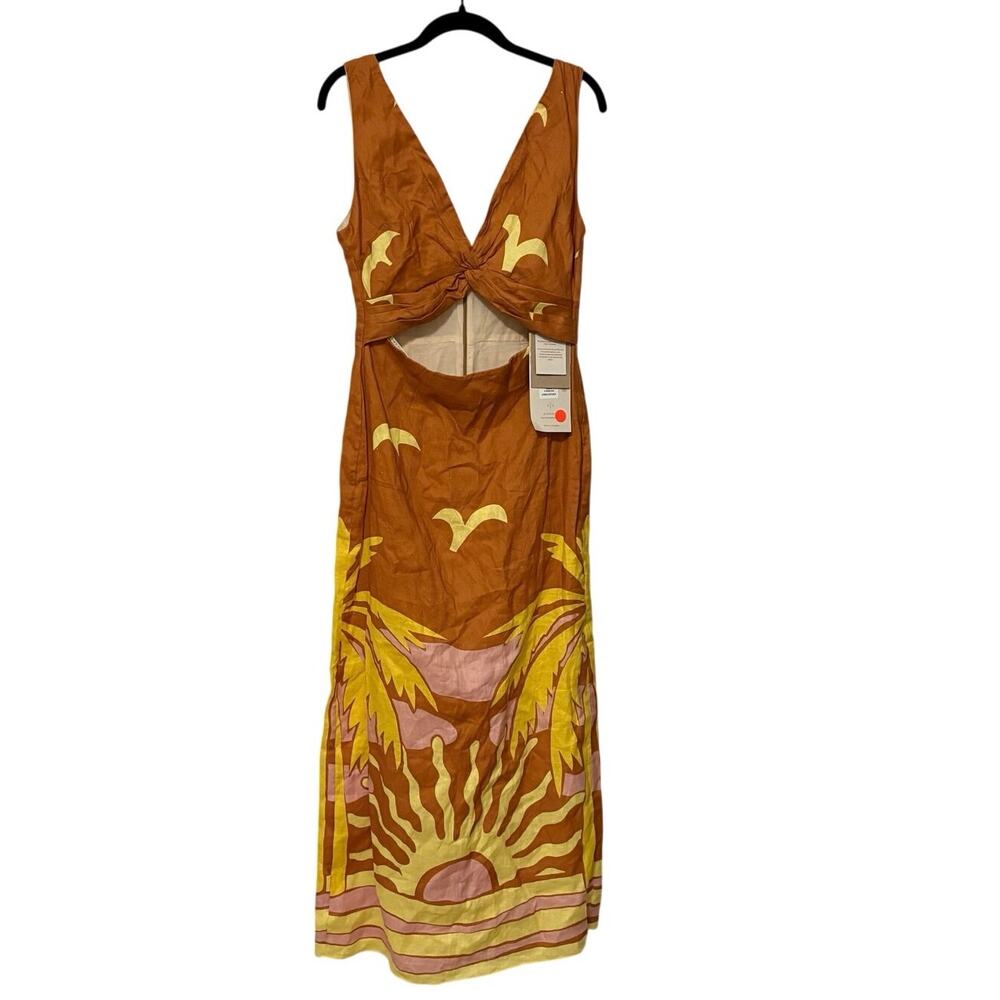 Anthropologie Cala DeLa Cruz NWT 100% Linen Orange Simone Maxi Dress Size Medium - Picture 3 of 8